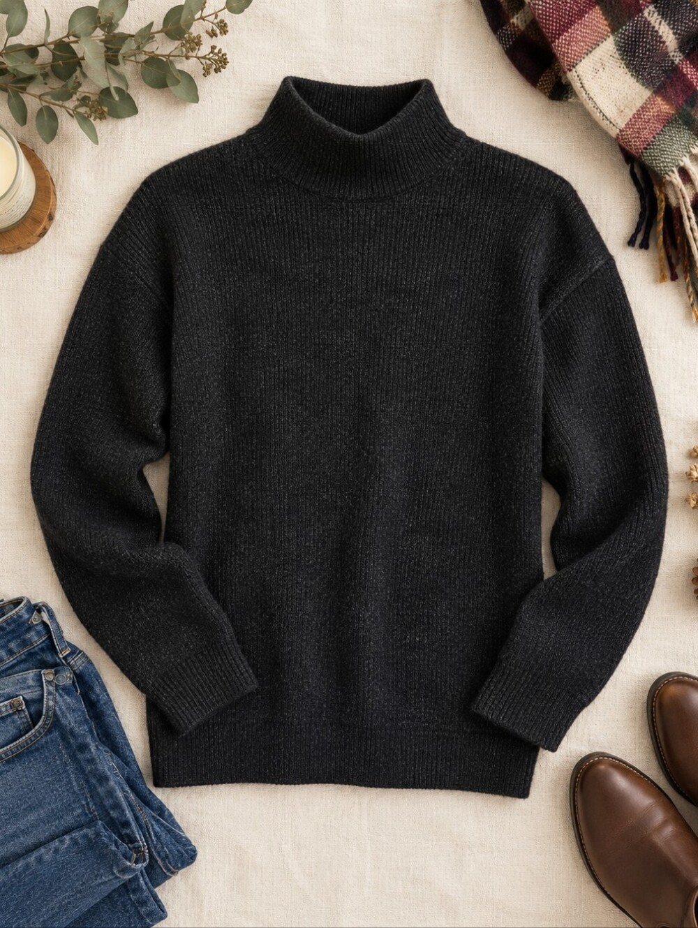 Roots Canada Wool Cashmere Blend Black Mock Neck Ribbed Sweater